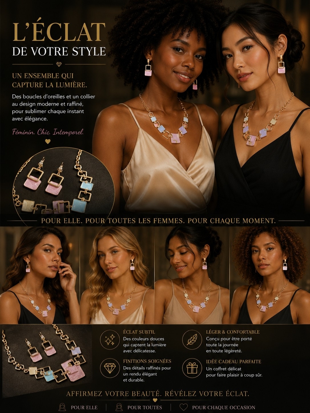 L'Éclat Pink Gold-Tone Statement Necklace